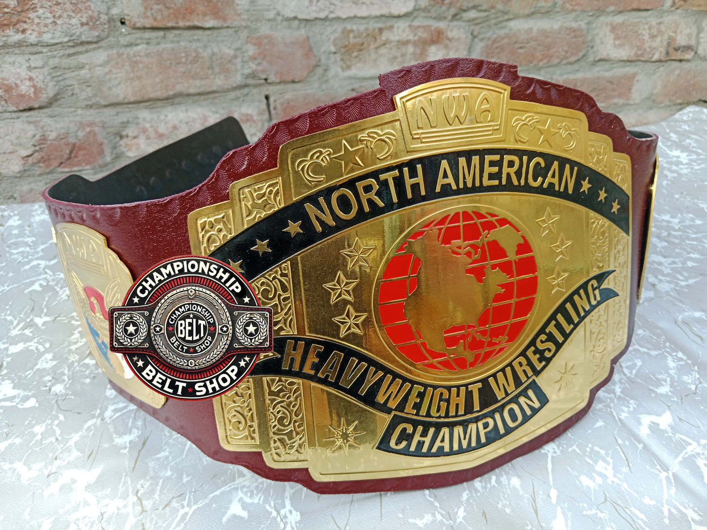 NWA North American Red Block Logo Hevyweight Championship Title Belt