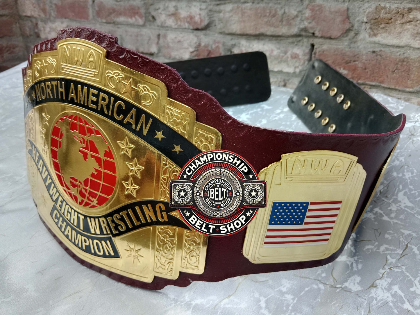 NWA North American Red Block Logo Hevyweight Championship Title Belt