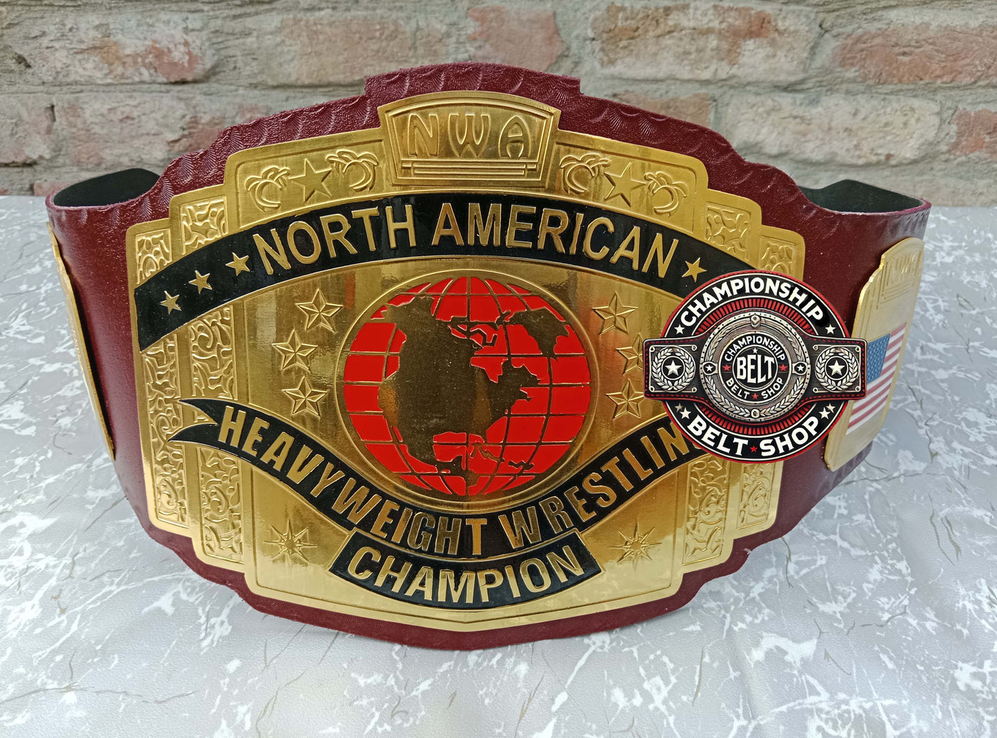 NWA North American Red Block Logo Hevyweight Championship Title Belt