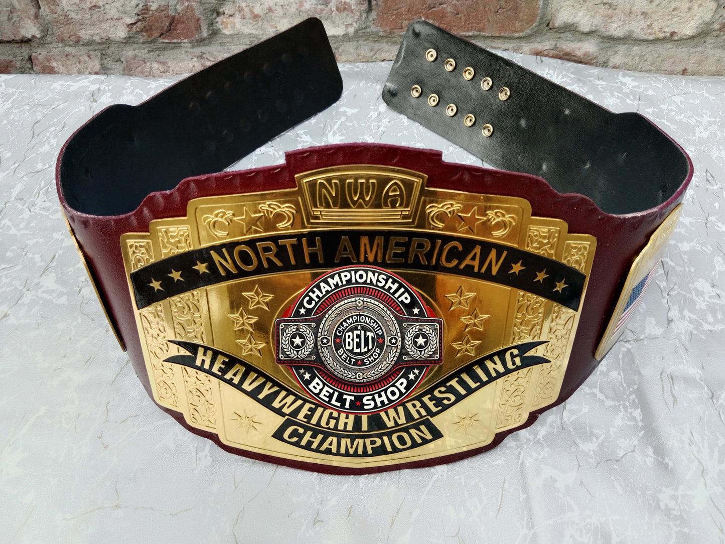 NWA North American Red Block Logo Hevyweight Championship Title Belt