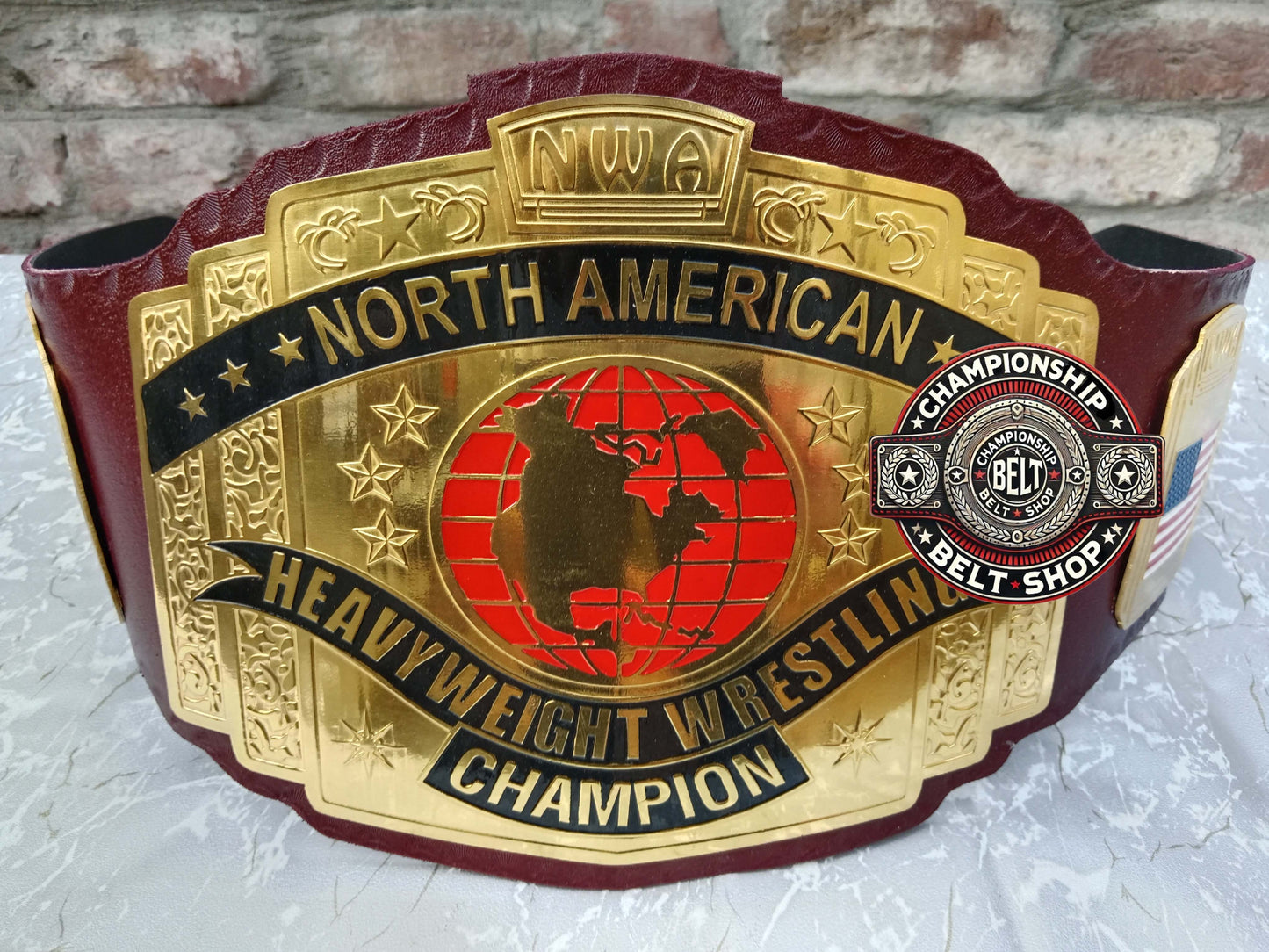 NWA North American Red Block Logo Hevyweight Championship Title Belt