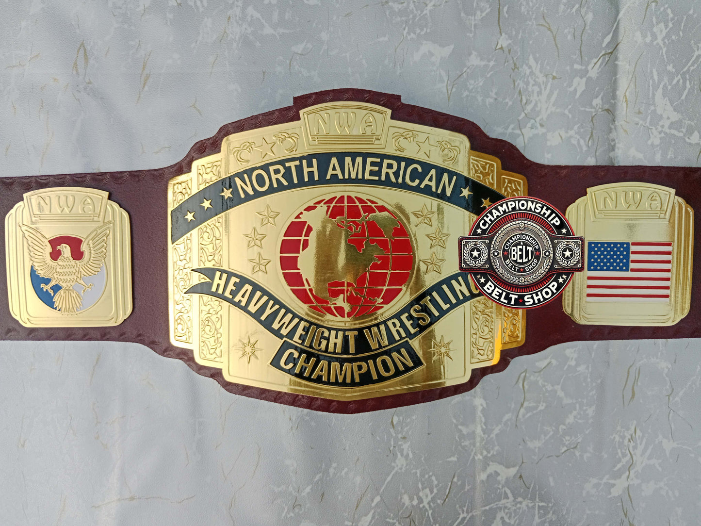 NWA North American Red Block Logo Hevyweight Championship Title Belt