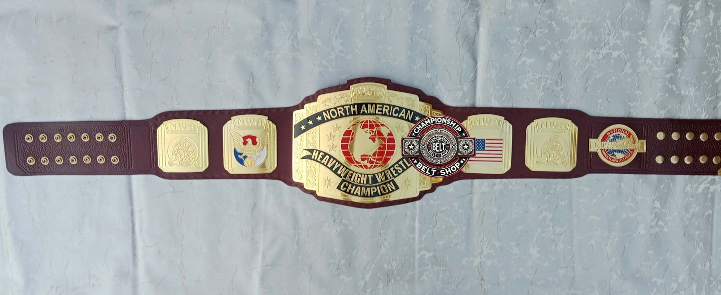 NWA North American Red Block Logo Hevyweight Championship Title Belt