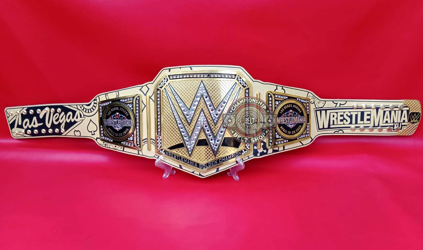 wwe-wrestlemania-41-las-vegas-golden-championship-title-belt