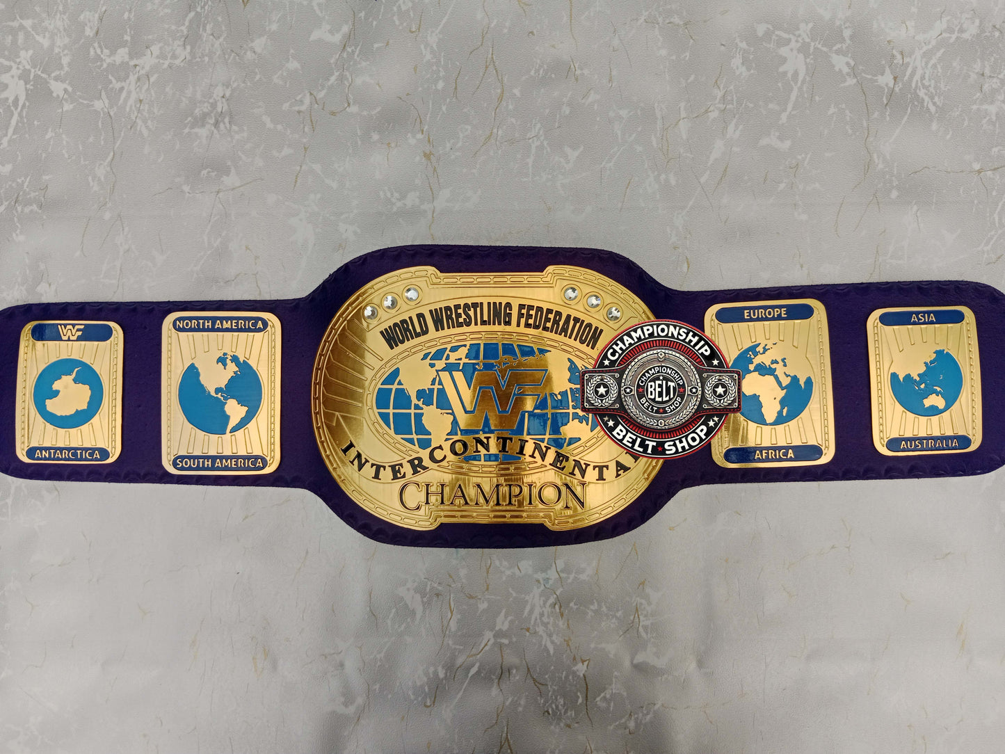 Blue Block Logo World Heavyweight Wrestling Championship Title Belt