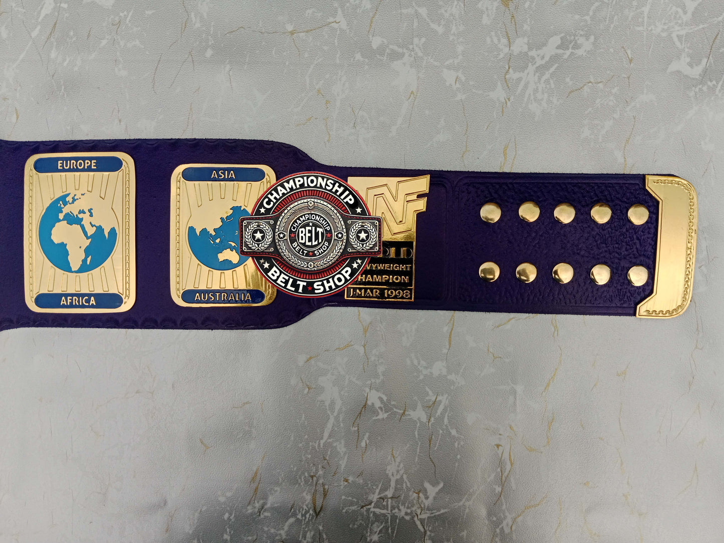 Blue Block Logo World Heavyweight Wrestling Championship Title Belt