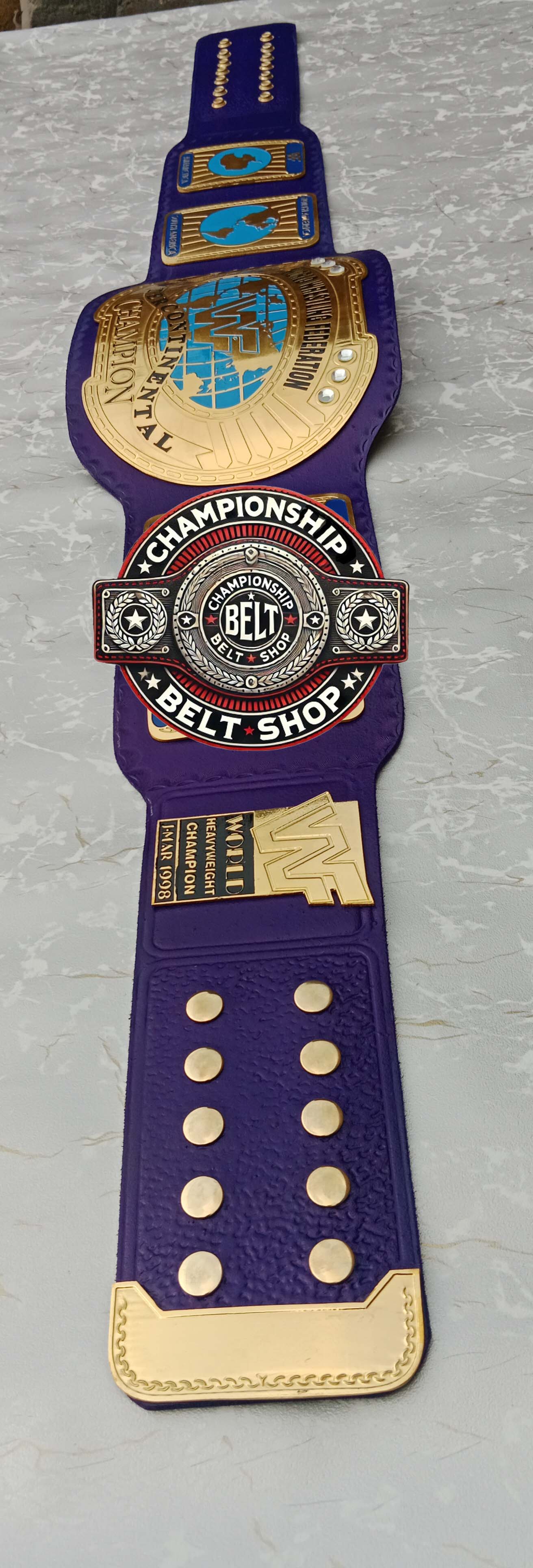 Blue Block Logo World Heavyweight Wrestling Championship Title Belt