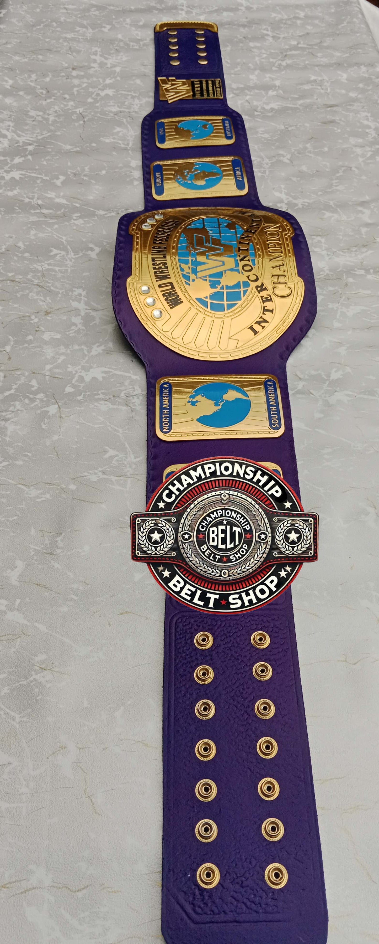 Blue Block Logo World Heavyweight Wrestling Championship Title Belt