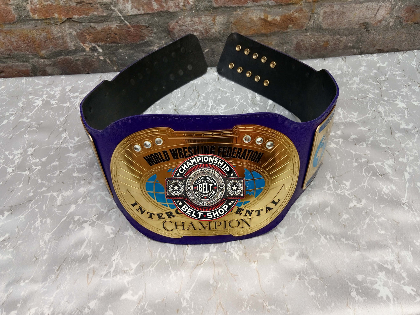 Blue Block Logo World Heavyweight Wrestling Championship Title Belt