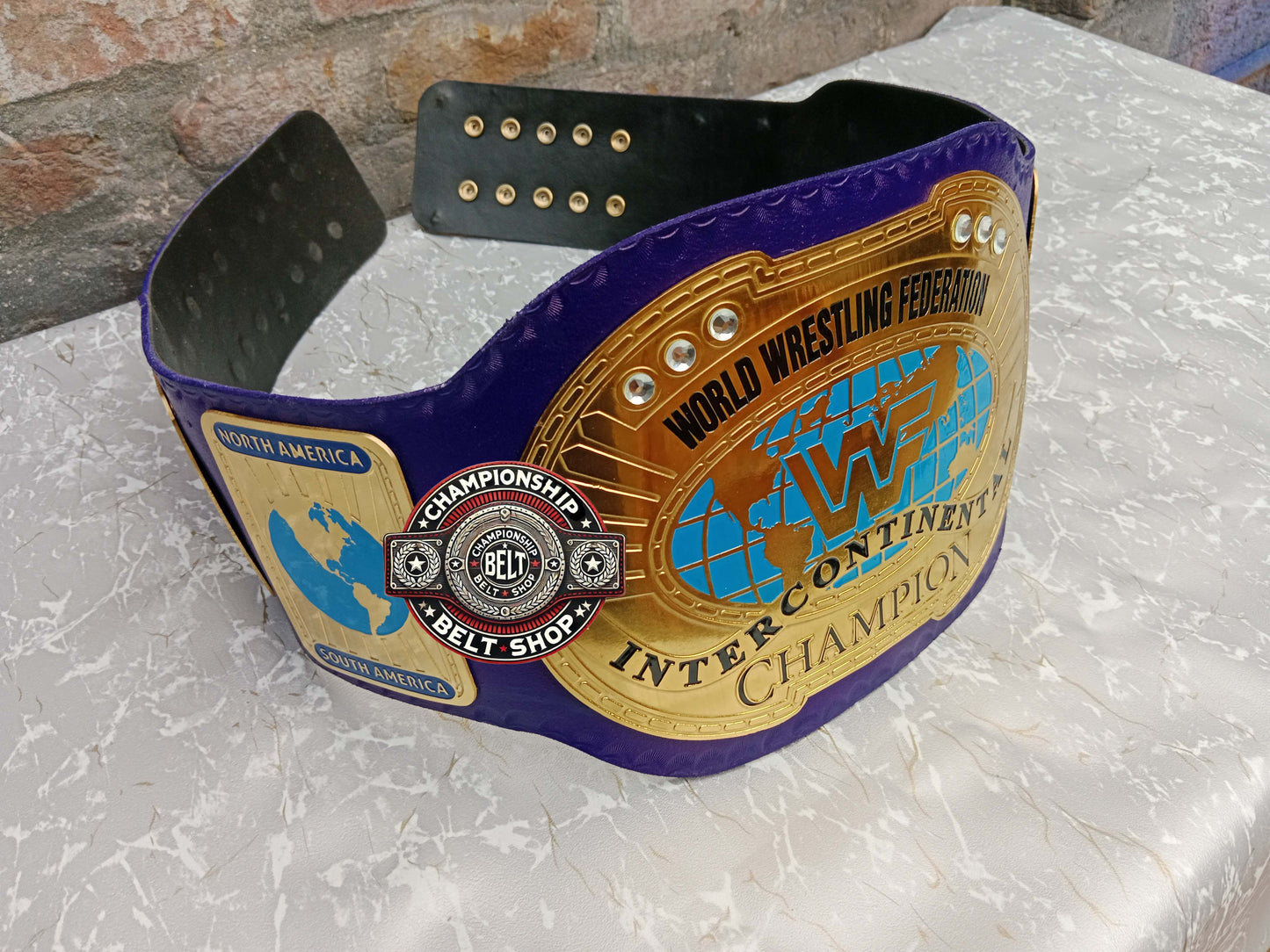 Blue Block Logo World Heavyweight Wrestling Championship Title Belt