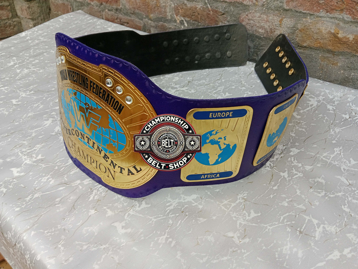Blue Block Logo World Heavyweight Wrestling Championship Title Belt