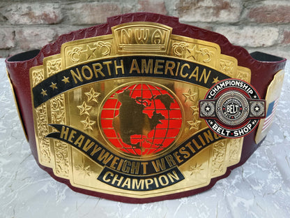 NWA North American Red Block Logo Hevyweight Championship Title Belt
