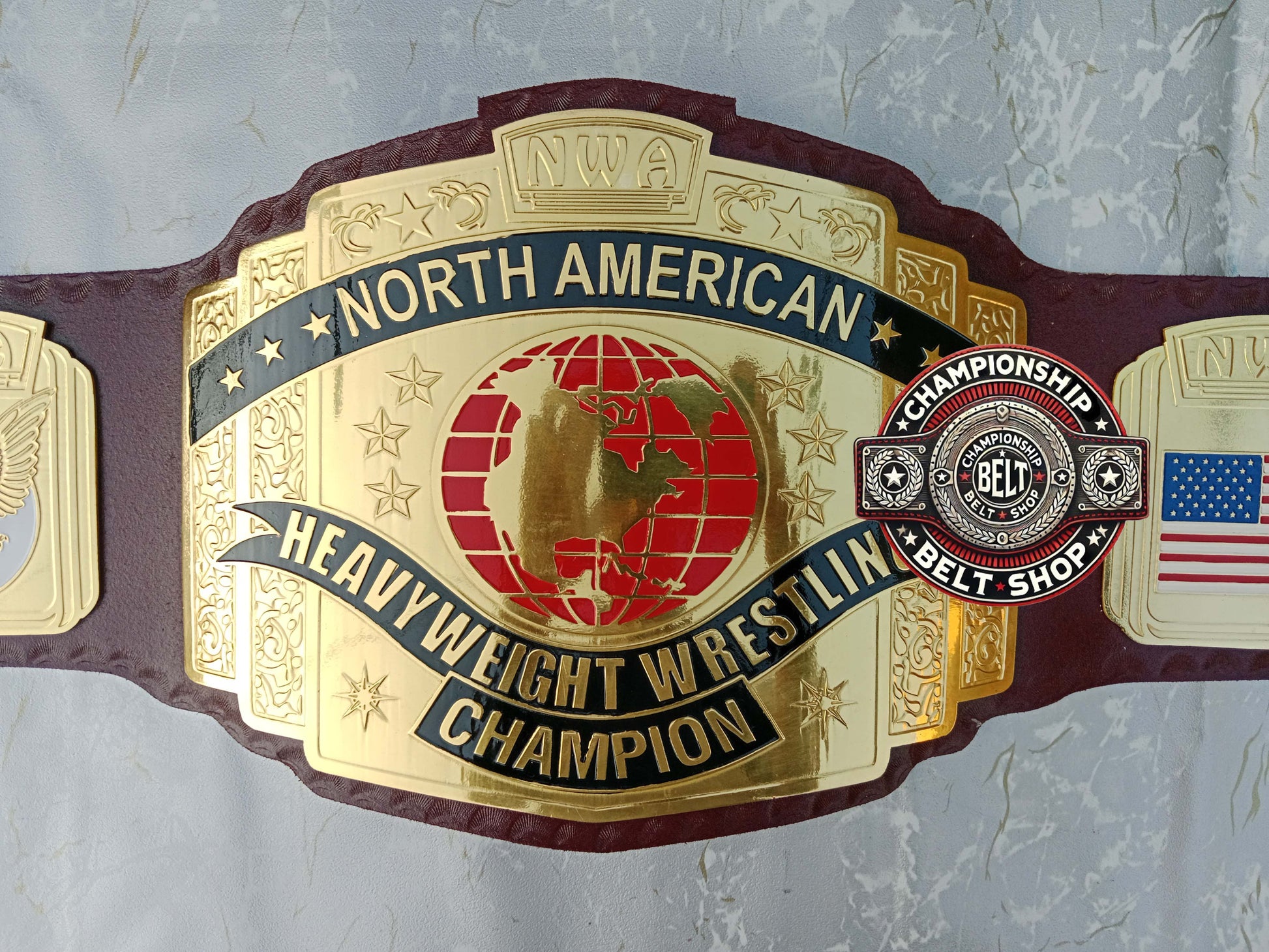 NWA North American Red Block Logo Hevyweight Championship Title Belt