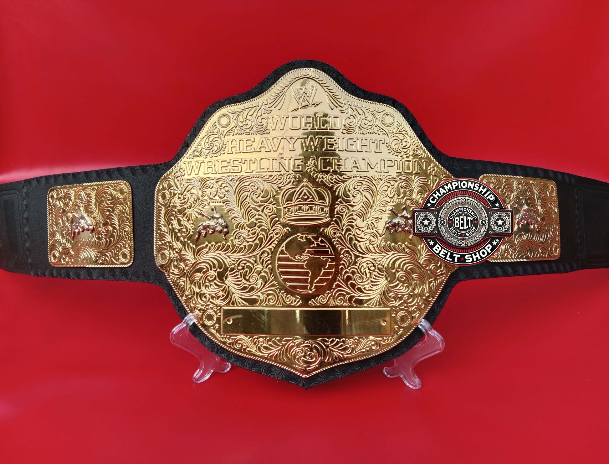 WWE Big Gold World Heavyweight Black Strap Championship Title Belt