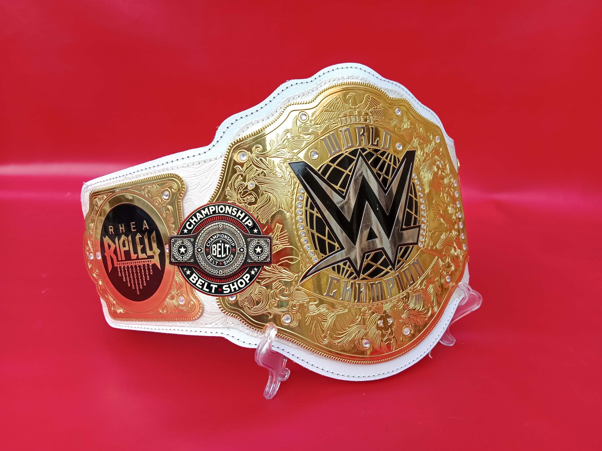 WWE Rhea Ripley Womens World Heavyweight White Strap Championship Title Belt
