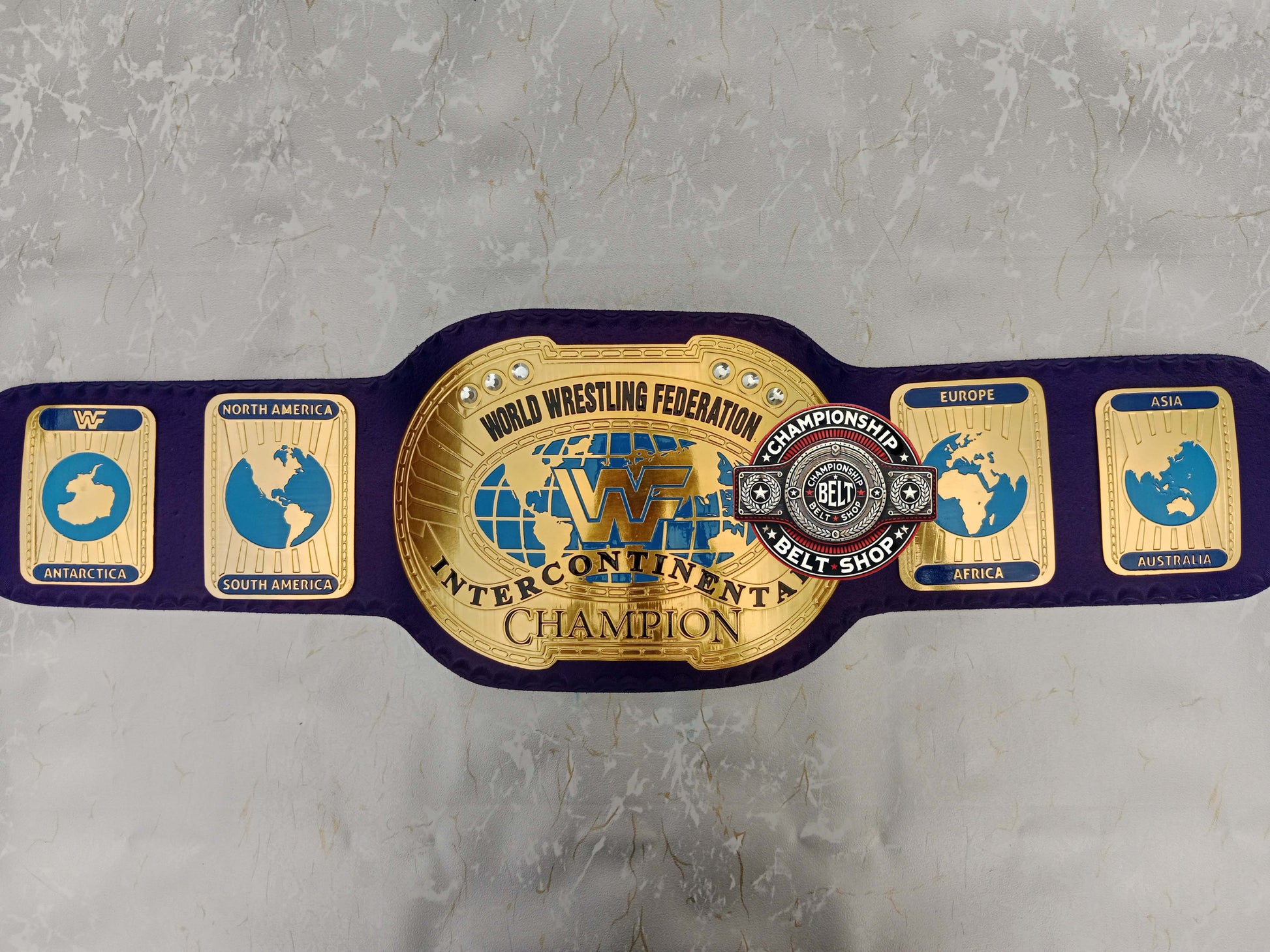 Blue Block Logo World Heavyweight Wrestling Championship Title Belt