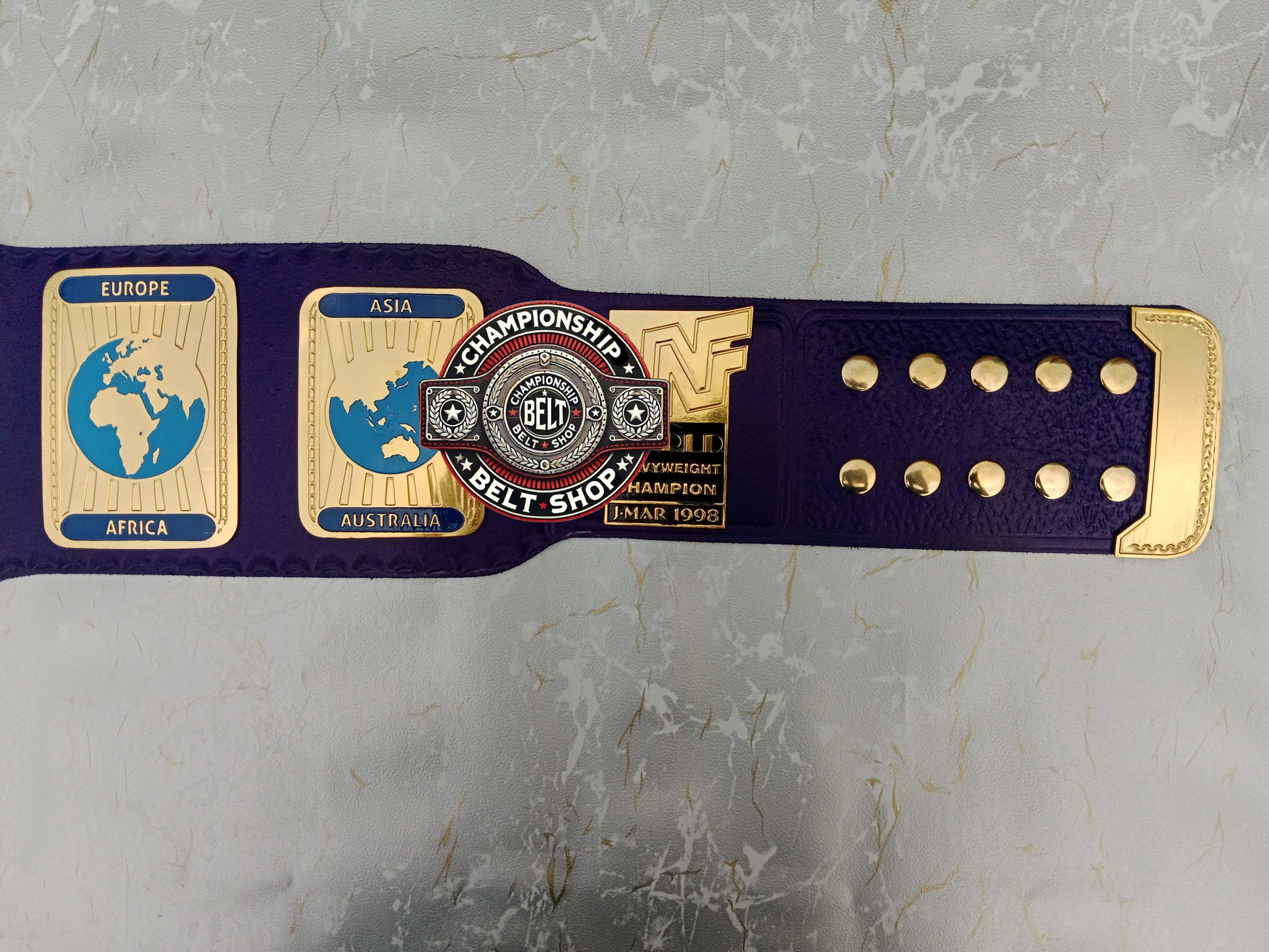 Blue Block Logo World Heavyweight Wrestling Championship Title Belt