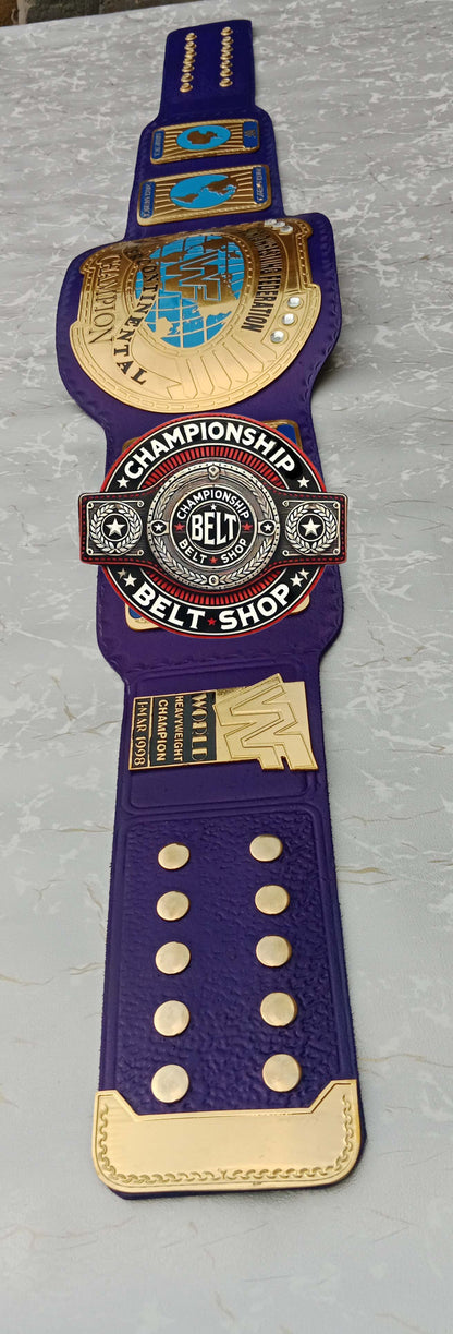 Blue Block Logo World Heavyweight Wrestling Championship Title Belt