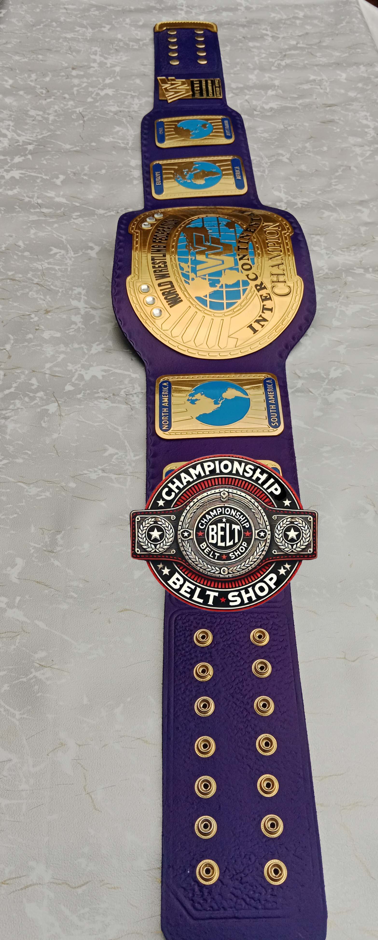 Blue Block Logo World Heavyweight Wrestling Championship Title Belt