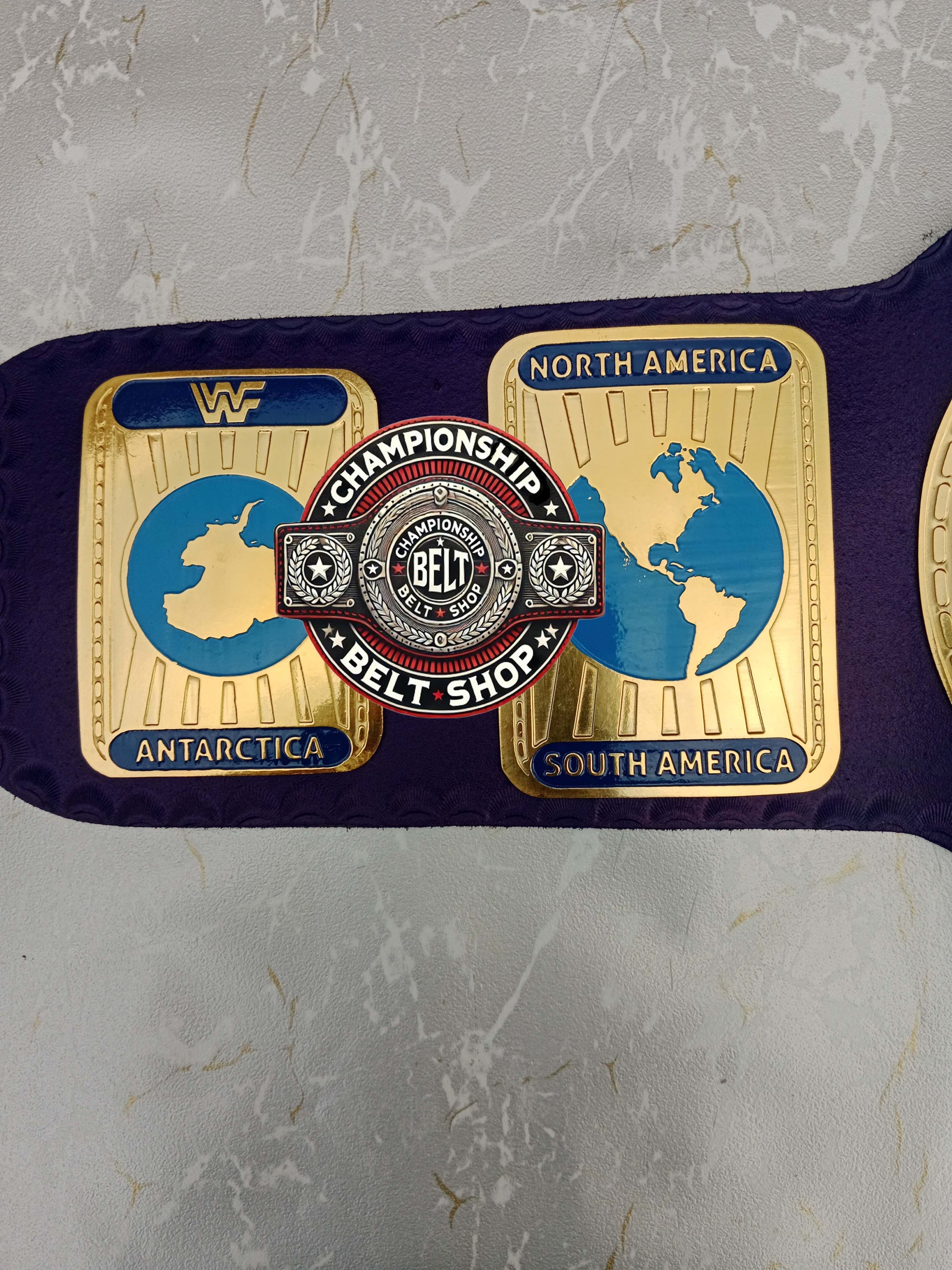 Blue Block Logo World Heavyweight Wrestling Championship Title Belt