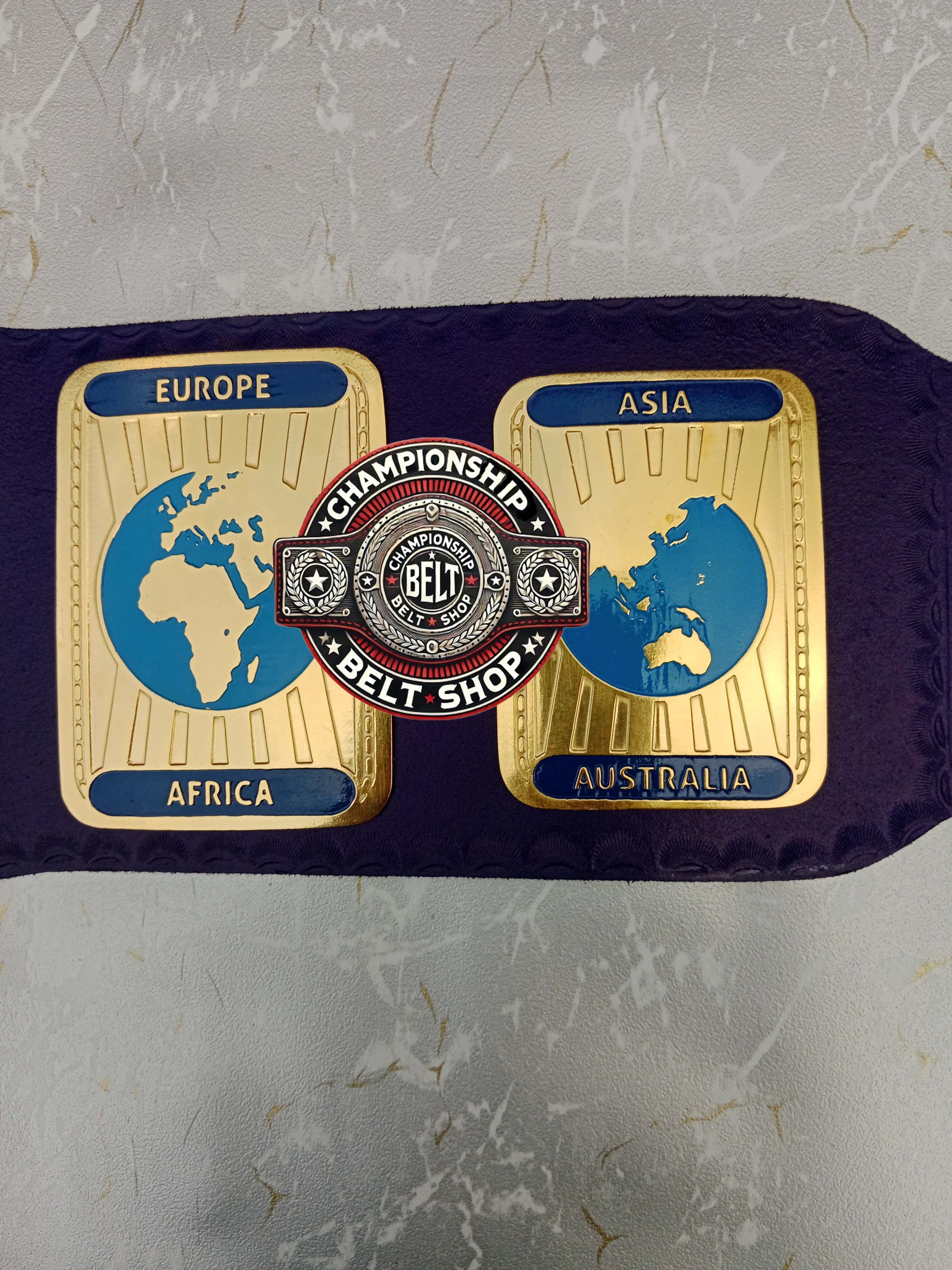 Blue Block Logo World Heavyweight Wrestling Championship Title Belt